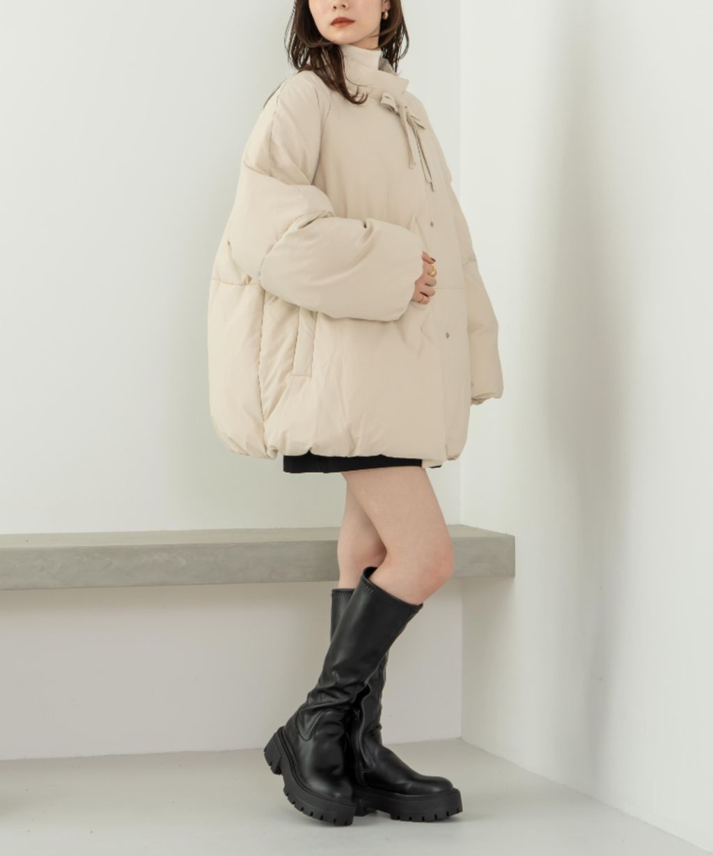 hinari 中綿蝴蝶結綁帶中長版保暖防風外套_30