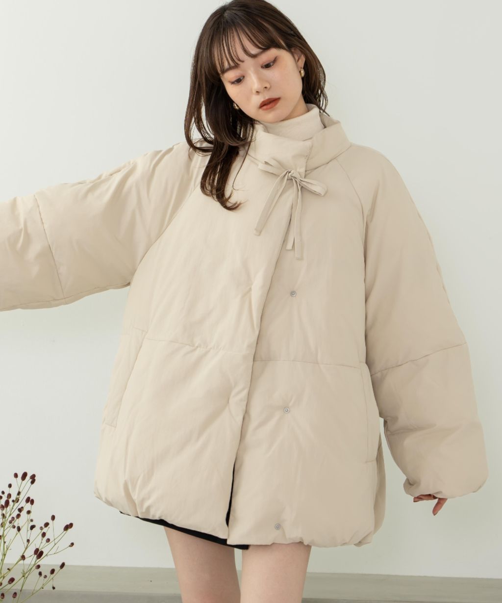 hinari 中綿蝴蝶結綁帶中長版保暖防風外套_29