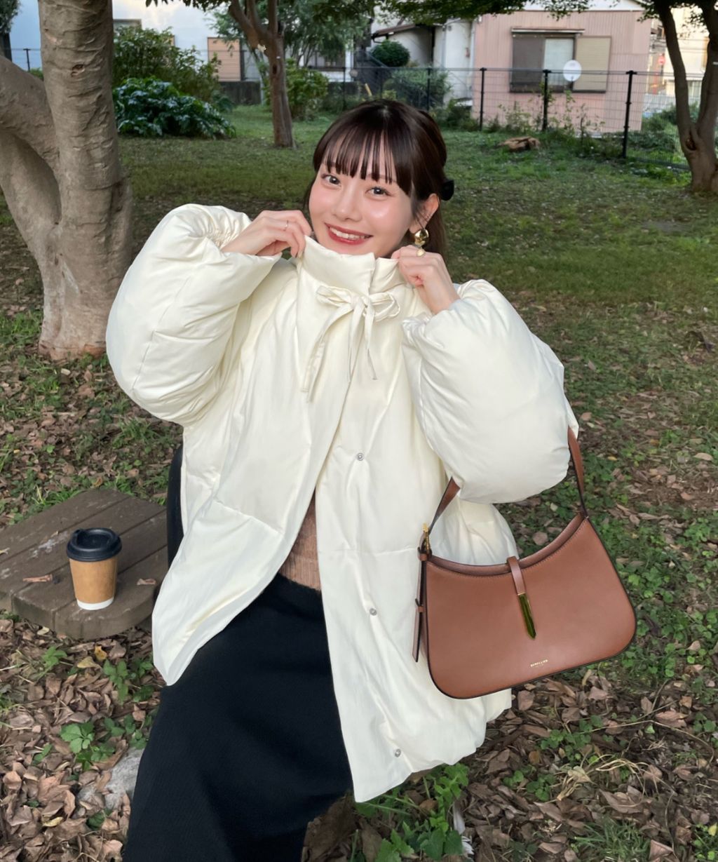 hinari 中綿蝴蝶結綁帶中長版保暖防風外套_27