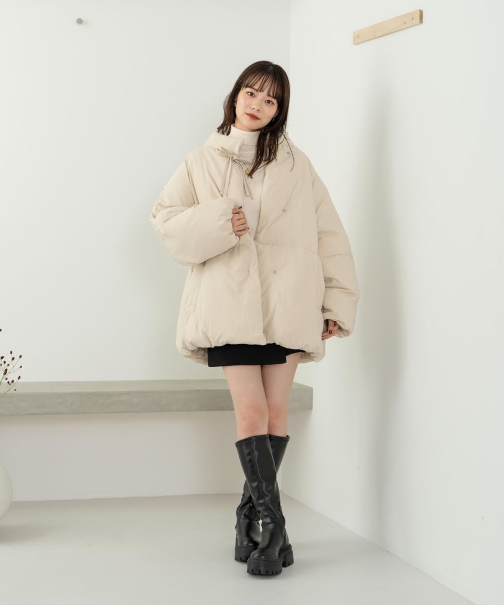 hinari 中綿蝴蝶結綁帶中長版保暖防風外套_36