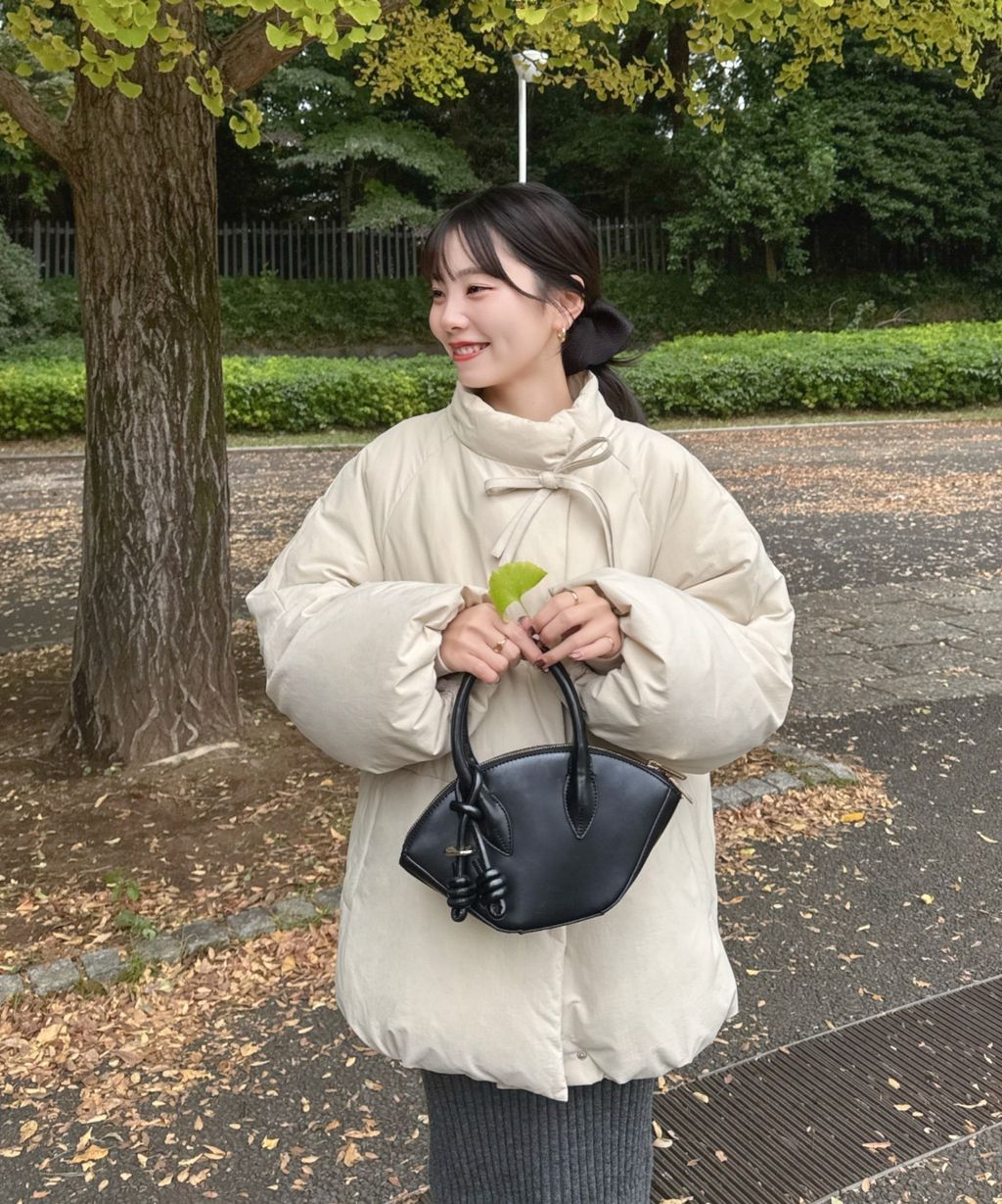 hinari 中綿蝴蝶結綁帶中長版保暖防風外套_21