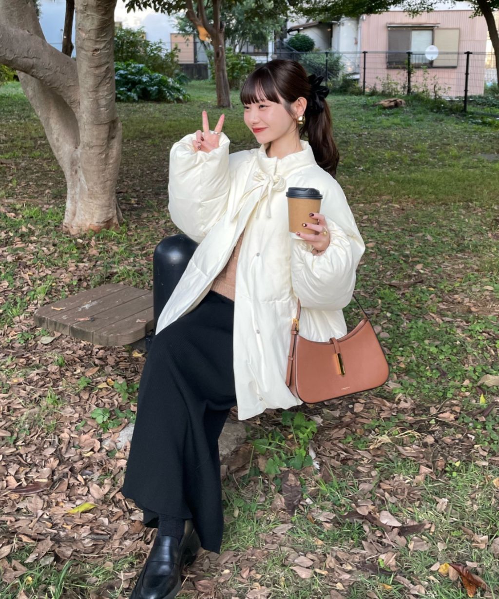 hinari 中綿蝴蝶結綁帶中長版保暖防風外套_22