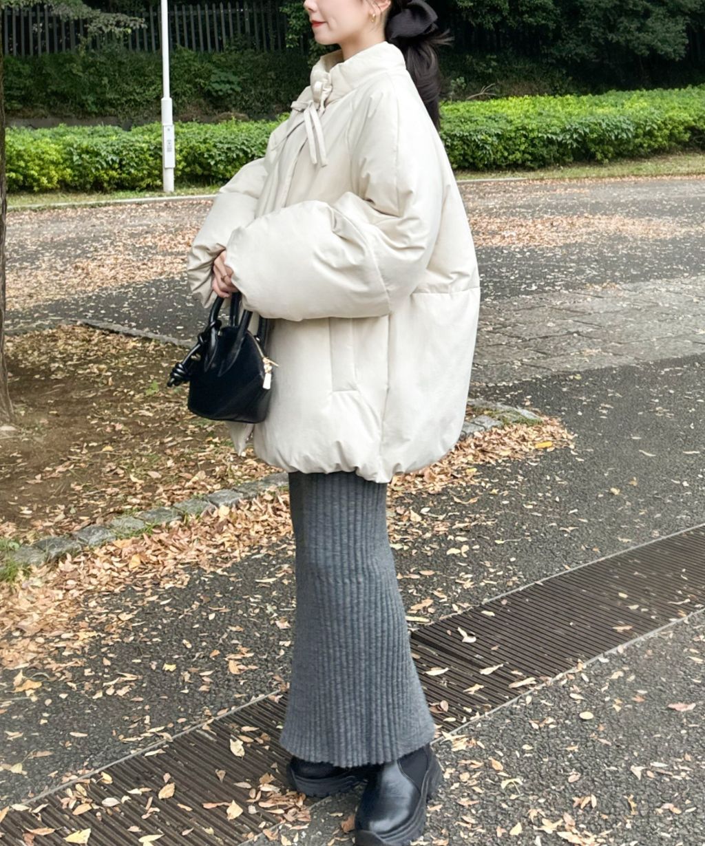 hinari 中綿蝴蝶結綁帶中長版保暖防風外套_19