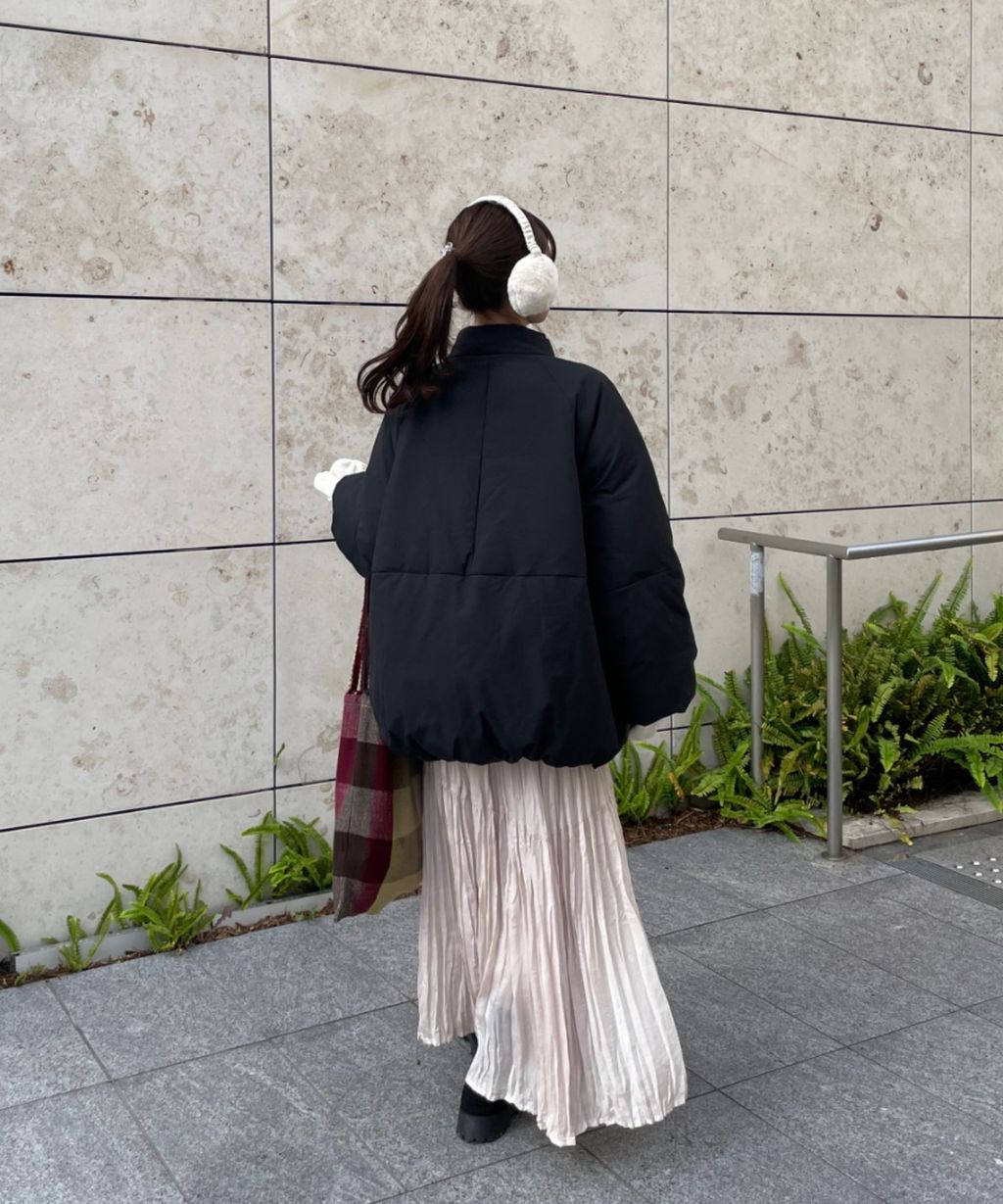 hinari 中綿蝴蝶結綁帶中長版保暖防風外套_75