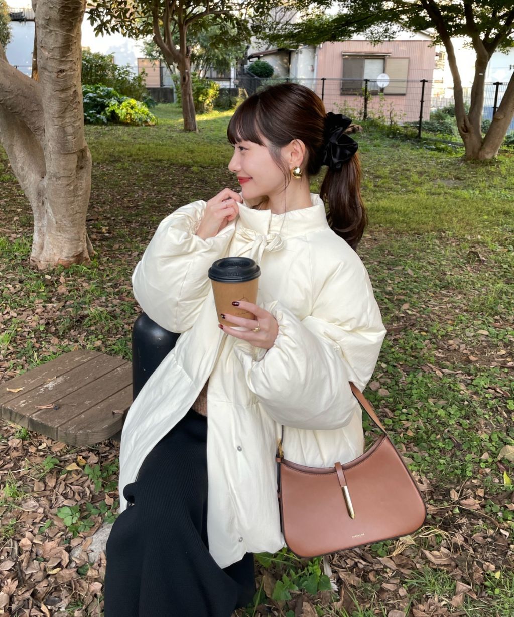 hinari 中綿蝴蝶結綁帶中長版保暖防風外套_25