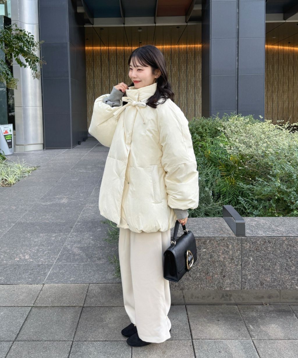 hinari 中綿蝴蝶結綁帶中長版保暖防風外套_17