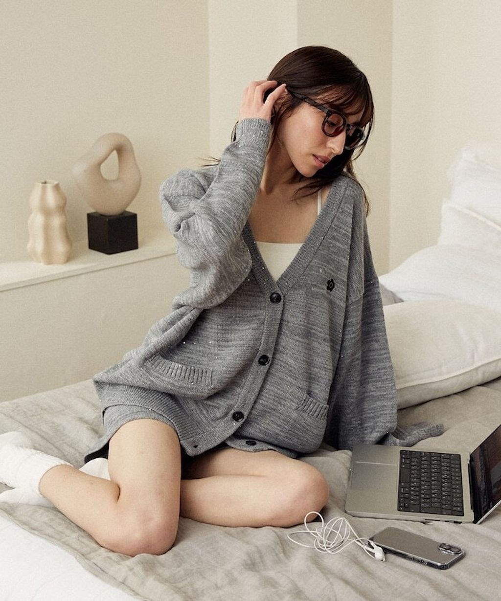 MARY QUANT 亮片點綴中針距柔軟針織開襟外套_10