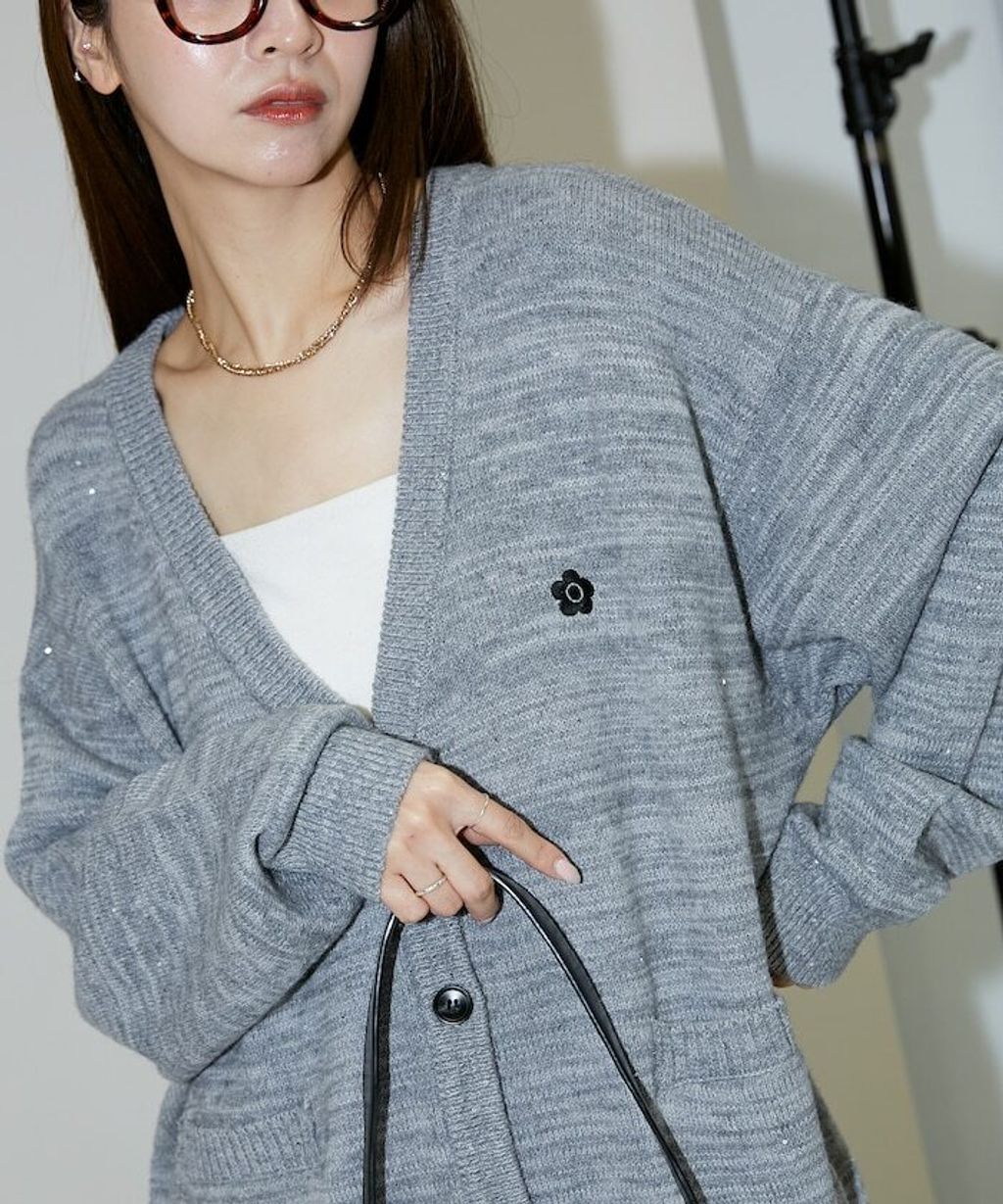 MARY QUANT 亮片點綴中針距柔軟針織開襟外套_57