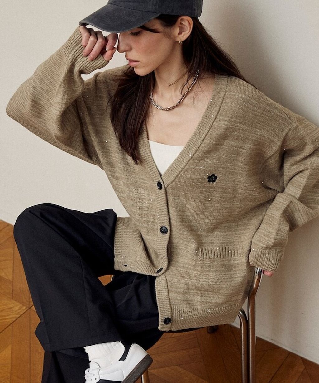 MARY QUANT 亮片點綴中針距柔軟針織開襟外套_38