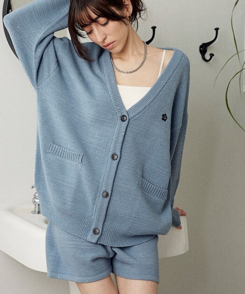 MARY QUANT 亮片點綴中針距柔軟針織開襟外套_40