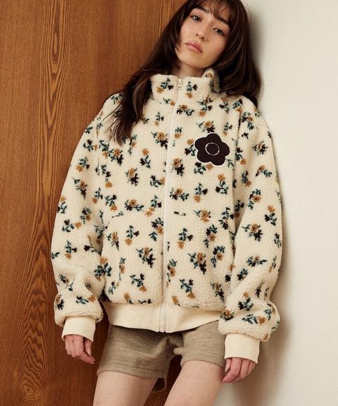 MARY QUANT 花卉印花蓬鬆保暖羊羔絨外套_2