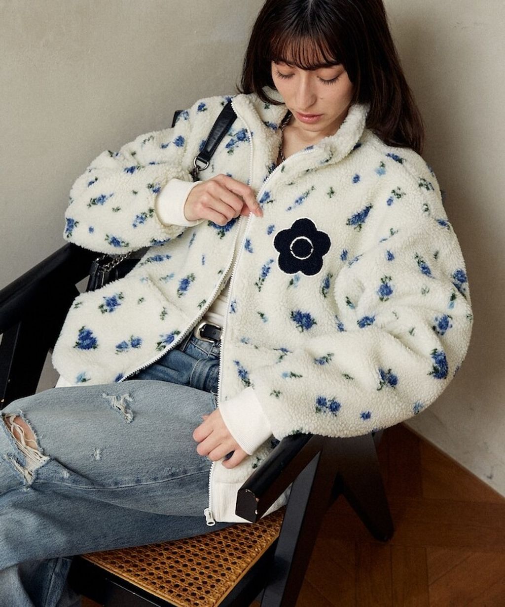 MARY QUANT 花卉印花蓬鬆保暖羊羔絨外套_4