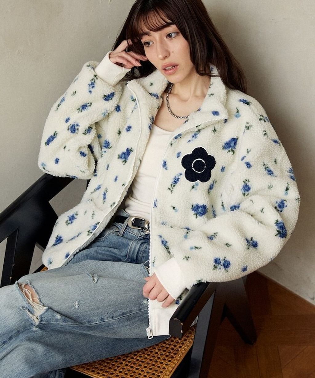 MARY QUANT 花卉印花蓬鬆保暖羊羔絨外套_1