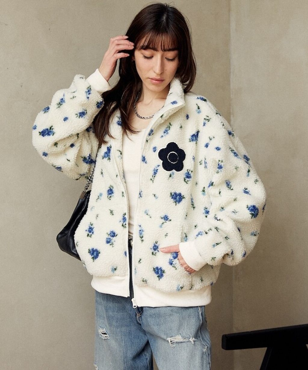 MARY QUANT 花卉印花蓬鬆保暖羊羔絨外套_7