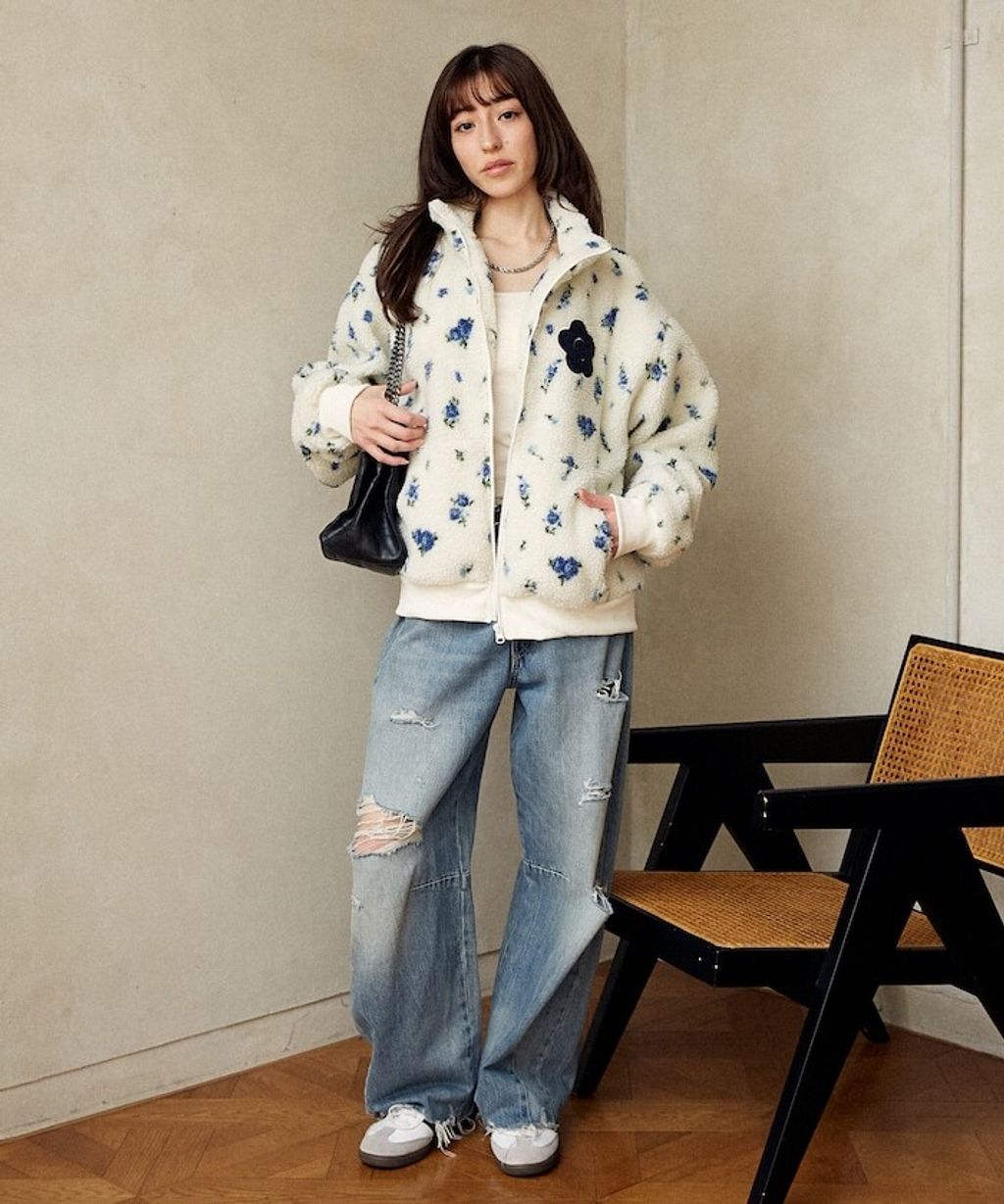 MARY QUANT 花卉印花蓬鬆保暖羊羔絨外套_11