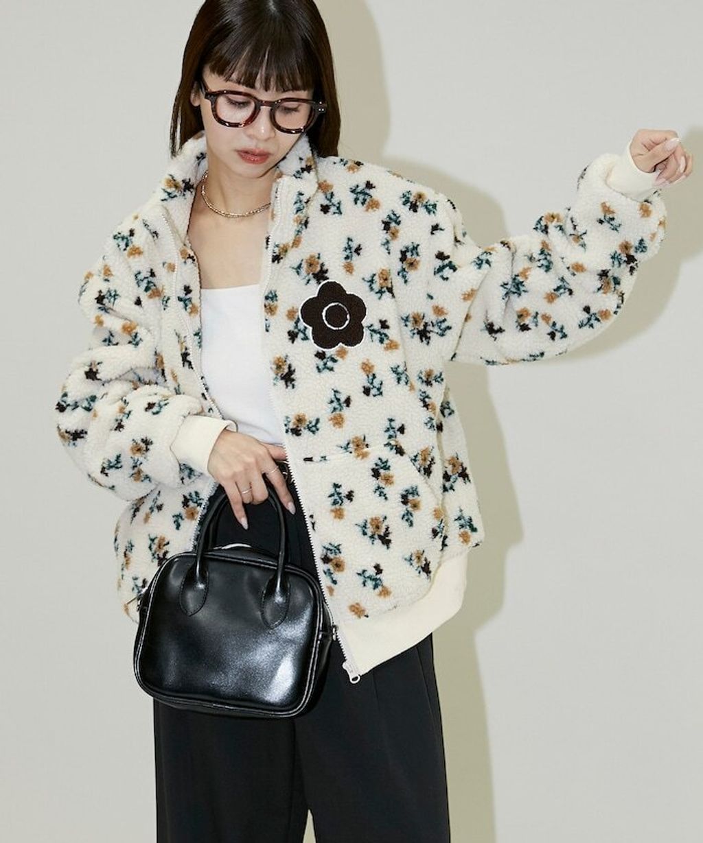 MARY QUANT 花卉印花蓬鬆保暖羊羔絨外套_37