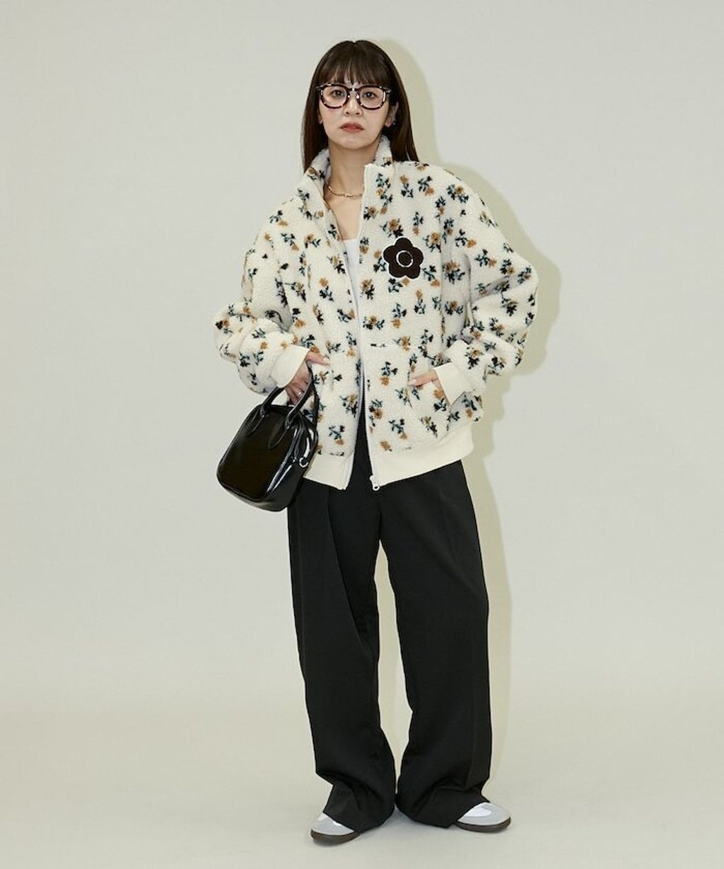 MARY QUANT 花卉印花蓬鬆保暖羊羔絨外套_41