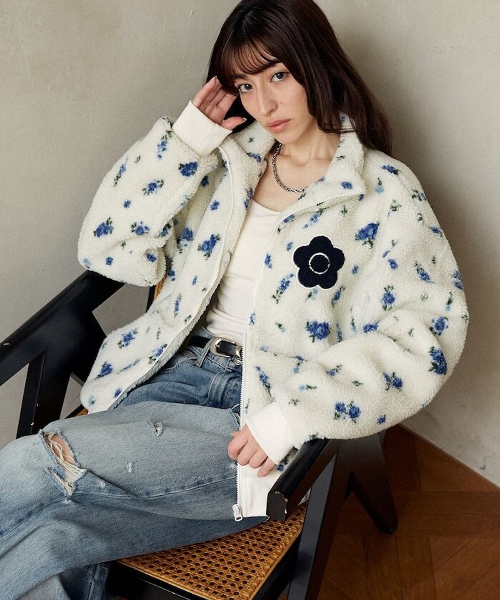 MARY QUANT 花卉印花蓬鬆保暖羊羔絨外套_6