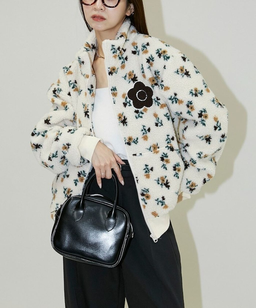 MARY QUANT 花卉印花蓬鬆保暖羊羔絨外套_35