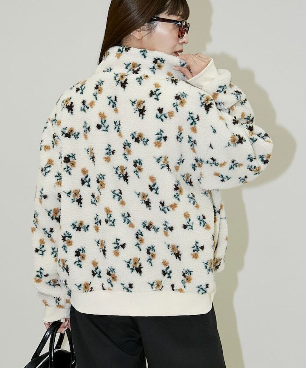 MARY QUANT 花卉印花蓬鬆保暖羊羔絨外套_36