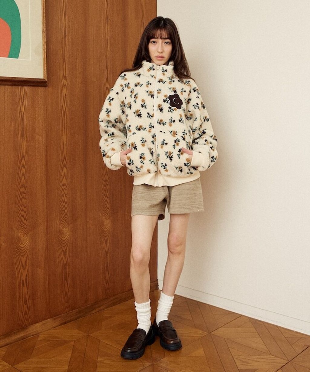 MARY QUANT 花卉印花蓬鬆保暖羊羔絨外套_21