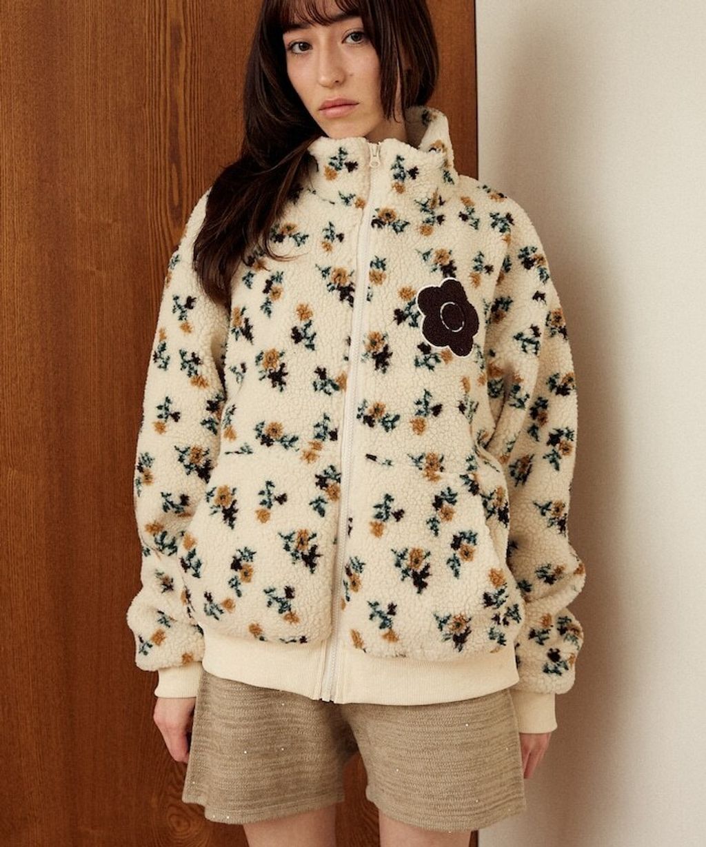 MARY QUANT 花卉印花蓬鬆保暖羊羔絨外套_24
