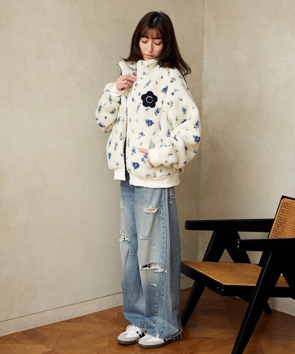 MARY QUANT 花卉印花蓬鬆保暖羊羔絨外套_9