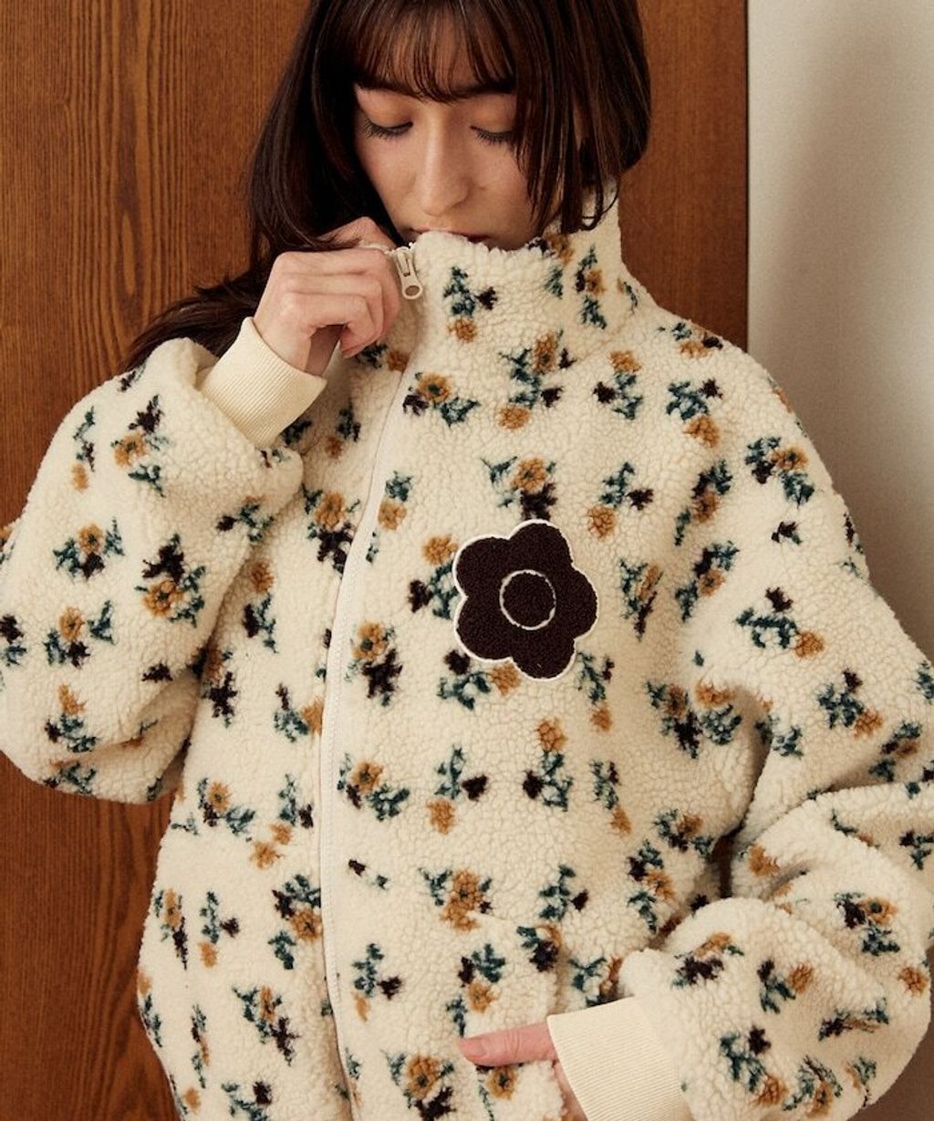 MARY QUANT 花卉印花蓬鬆保暖羊羔絨外套_22