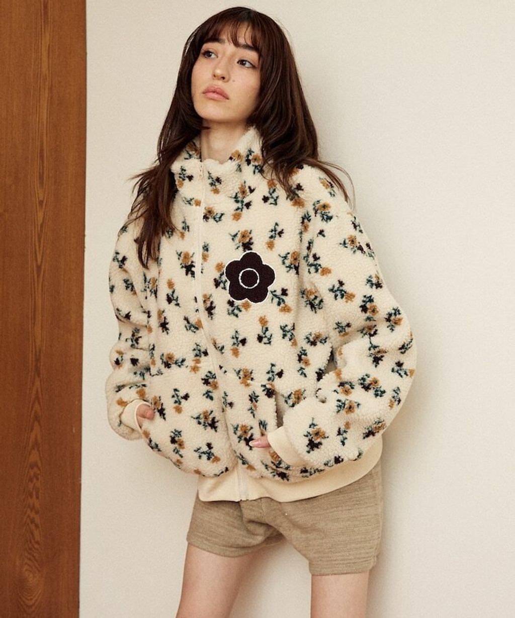 MARY QUANT 花卉印花蓬鬆保暖羊羔絨外套_18