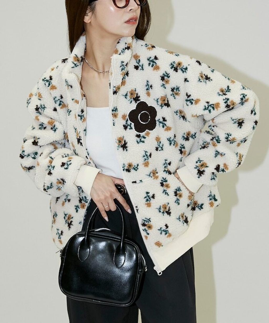 MARY QUANT 花卉印花蓬鬆保暖羊羔絨外套_38