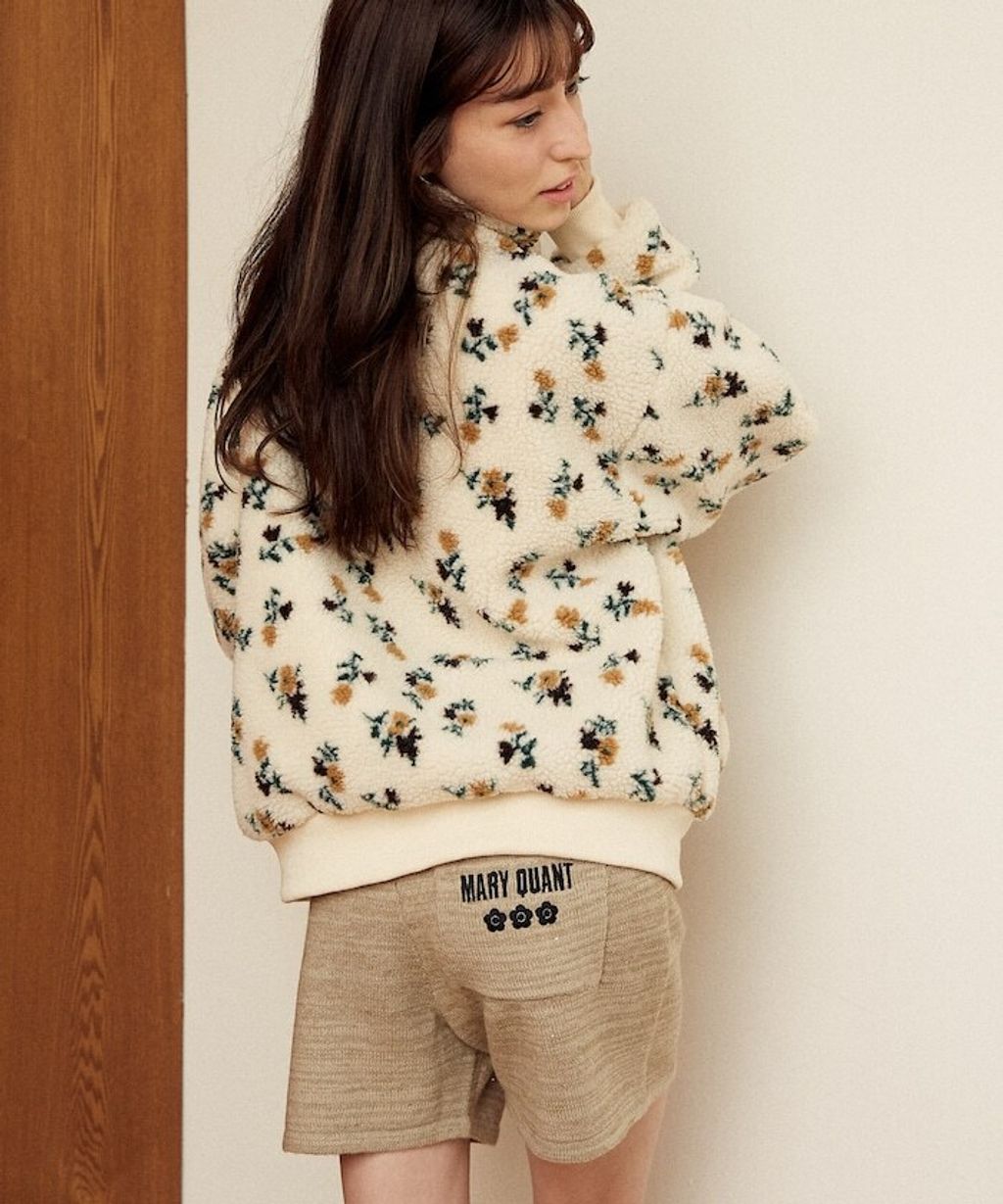 MARY QUANT 花卉印花蓬鬆保暖羊羔絨外套_17