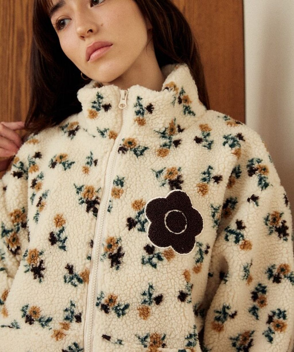 MARY QUANT 花卉印花蓬鬆保暖羊羔絨外套_14