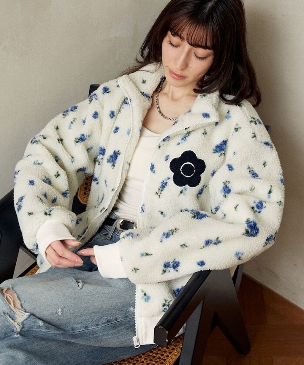 MARY QUANT 花卉印花蓬鬆保暖羊羔絨外套_12