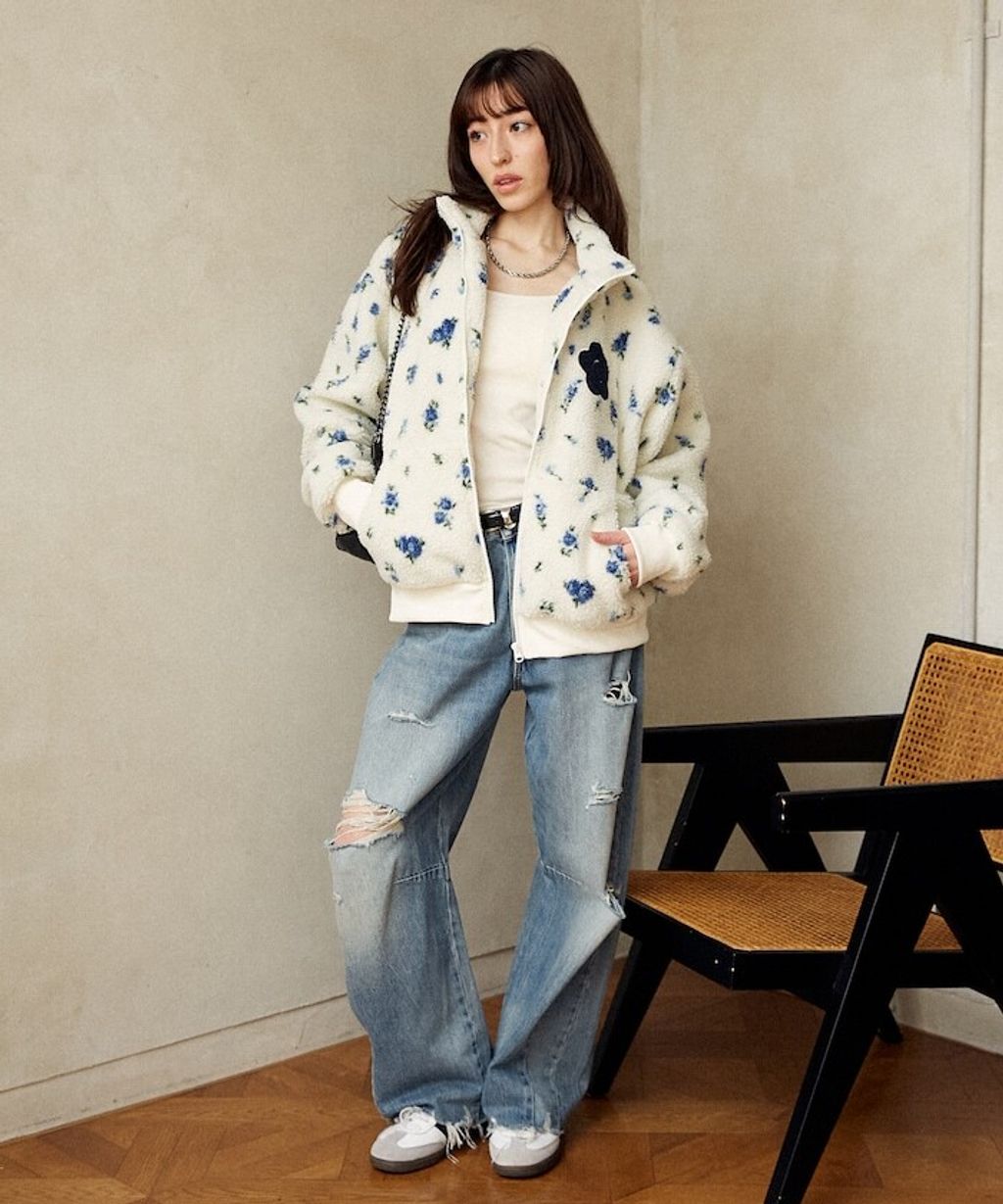 MARY QUANT 花卉印花蓬鬆保暖羊羔絨外套_8