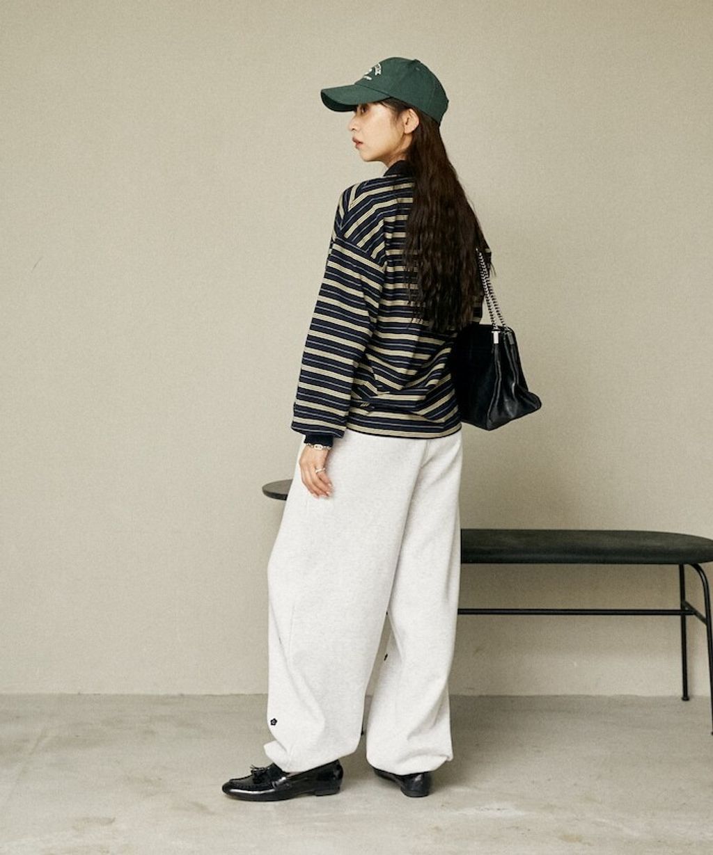 MARY QUANT 小花刺繡褲管抽繩寬版刷毛休閒棉褲_26