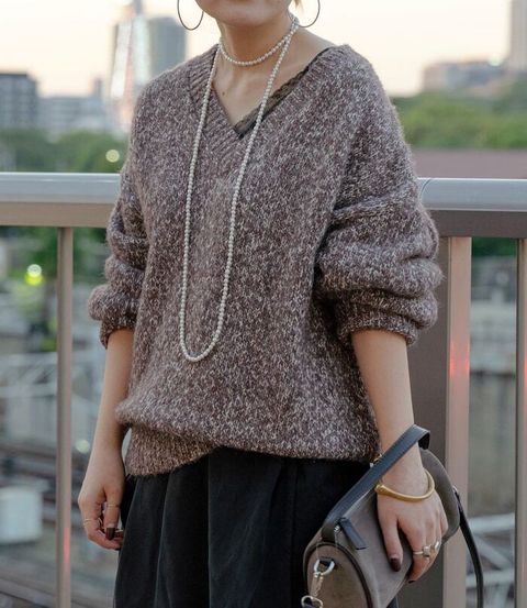 FREAKS STORE V領寬鬆厚實針織上衣_7