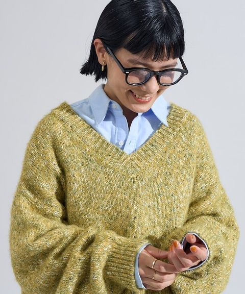 FREAKS STORE V領寬鬆厚實針織上衣_4