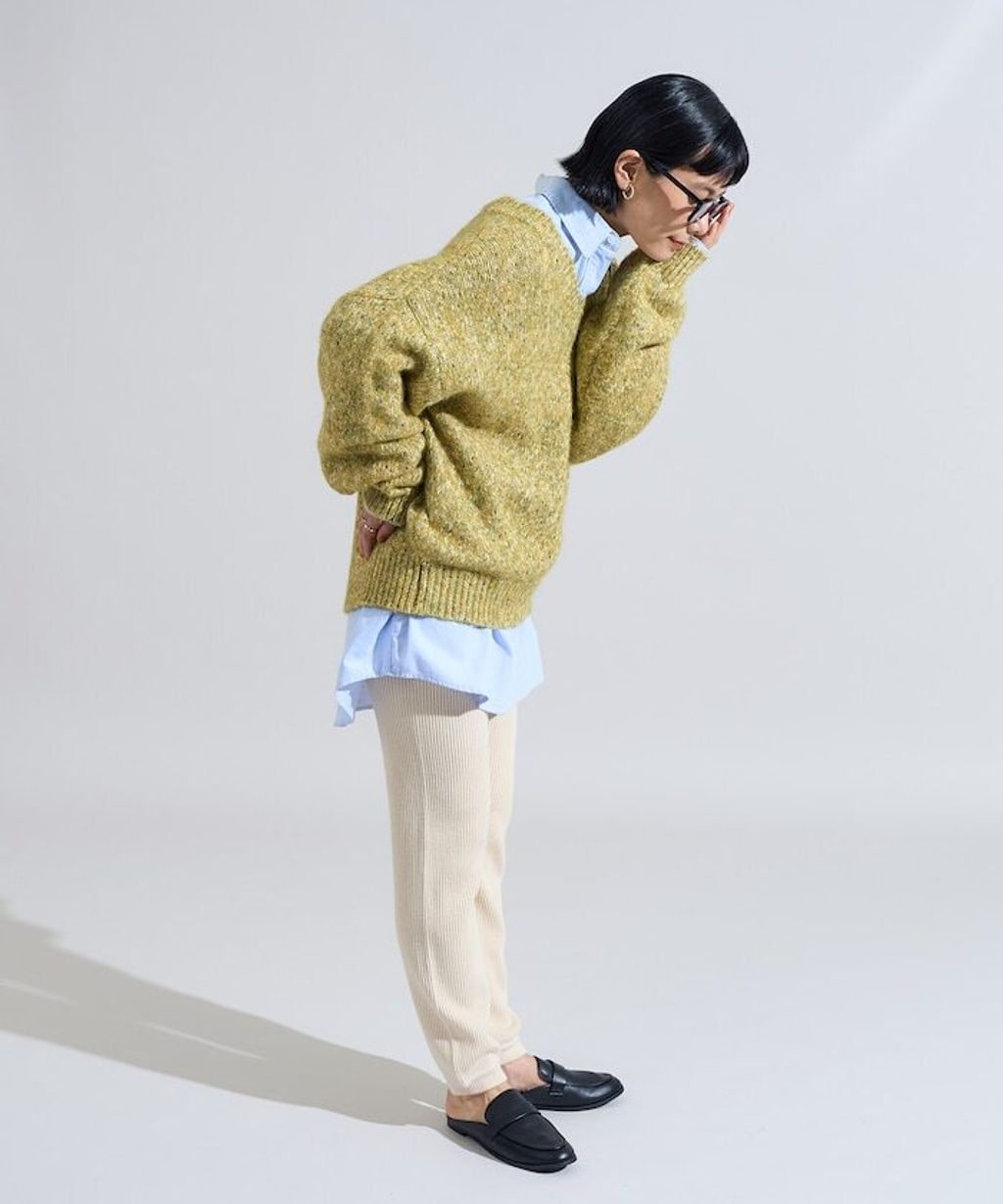 FREAKS STORE V領寬鬆厚實針織上衣_18