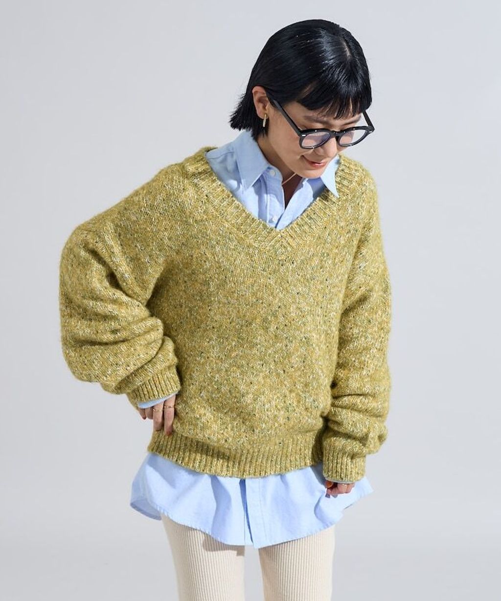 FREAKS STORE V領寬鬆厚實針織上衣_21