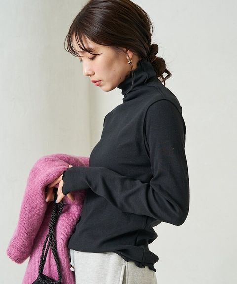 FREAKS STORE 吸濕發熱抗菌防臭羅紋捲邊高領長袖上衣_4