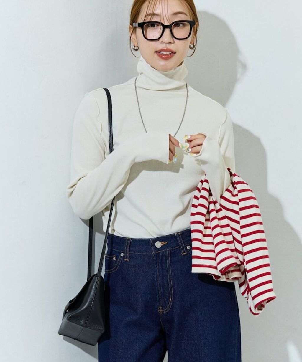 FREAKS STORE 吸濕發熱抗菌防臭羅紋捲邊高領長袖上衣_1