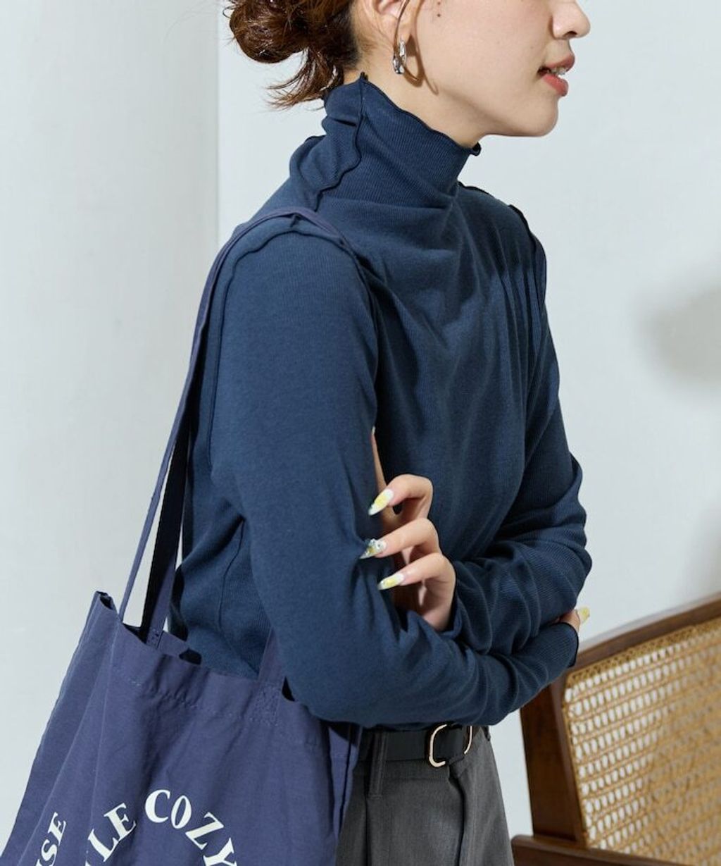 FREAKS STORE 吸濕發熱抗菌防臭羅紋捲邊高領長袖上衣_8