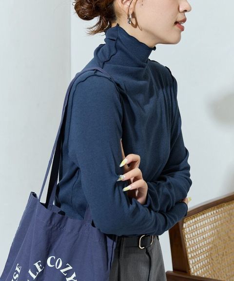 FREAKS STORE 吸濕發熱抗菌防臭羅紋捲邊高領長袖上衣_8