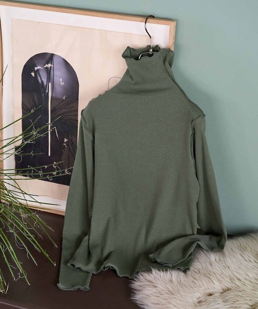 FREAKS STORE 吸濕發熱抗菌防臭羅紋捲邊高領長袖上衣_7