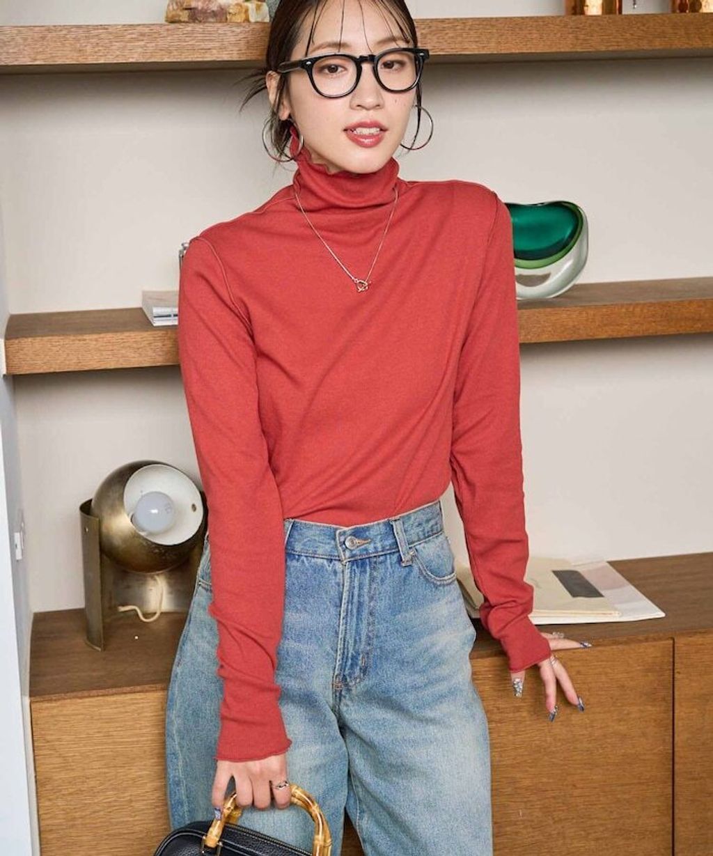 FREAKS STORE 吸濕發熱抗菌防臭羅紋捲邊高領長袖上衣_6