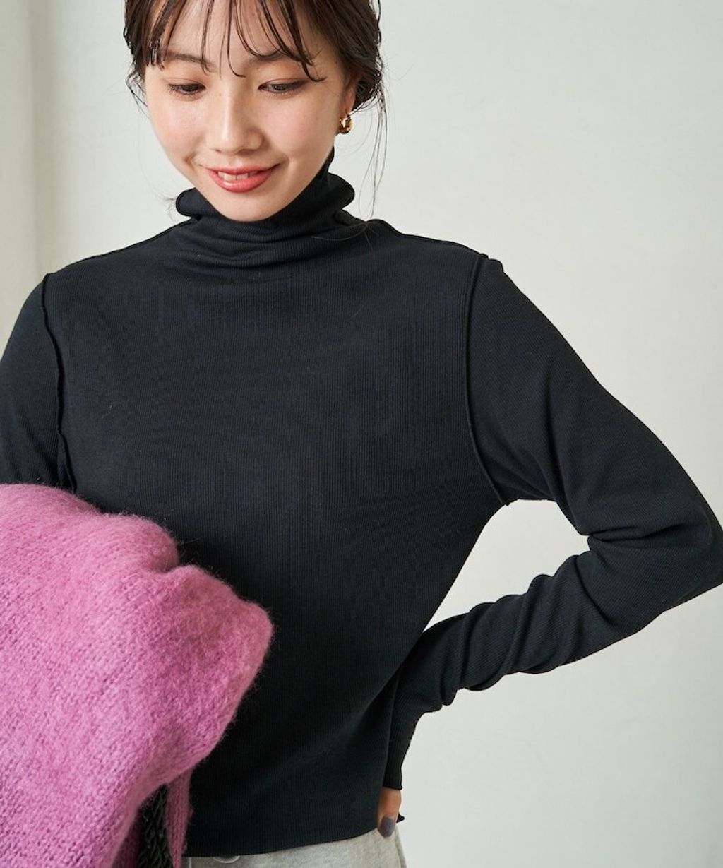 FREAKS STORE 吸濕發熱抗菌防臭羅紋捲邊高領長袖上衣_43