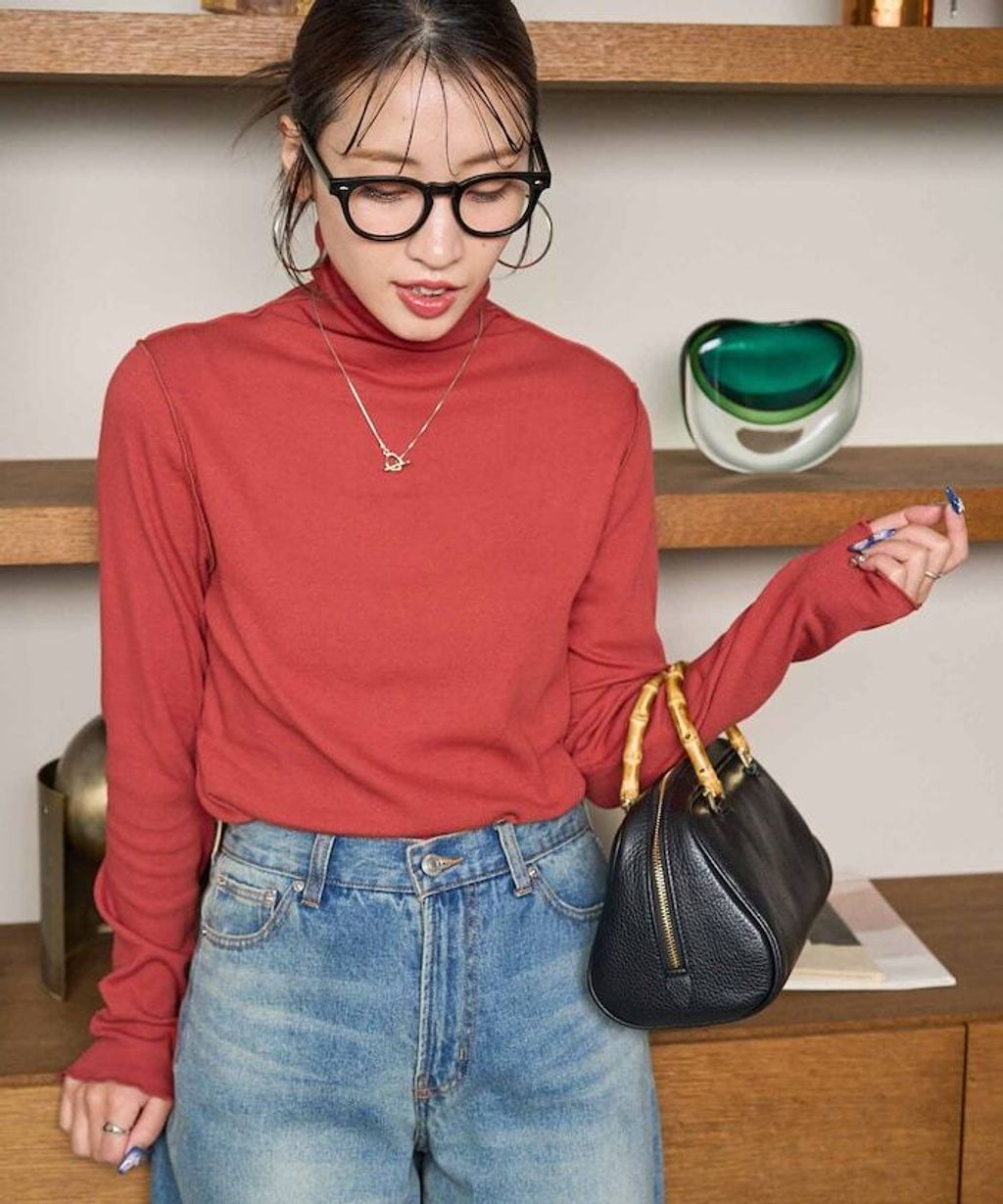 FREAKS STORE 吸濕發熱抗菌防臭羅紋捲邊高領長袖上衣_40