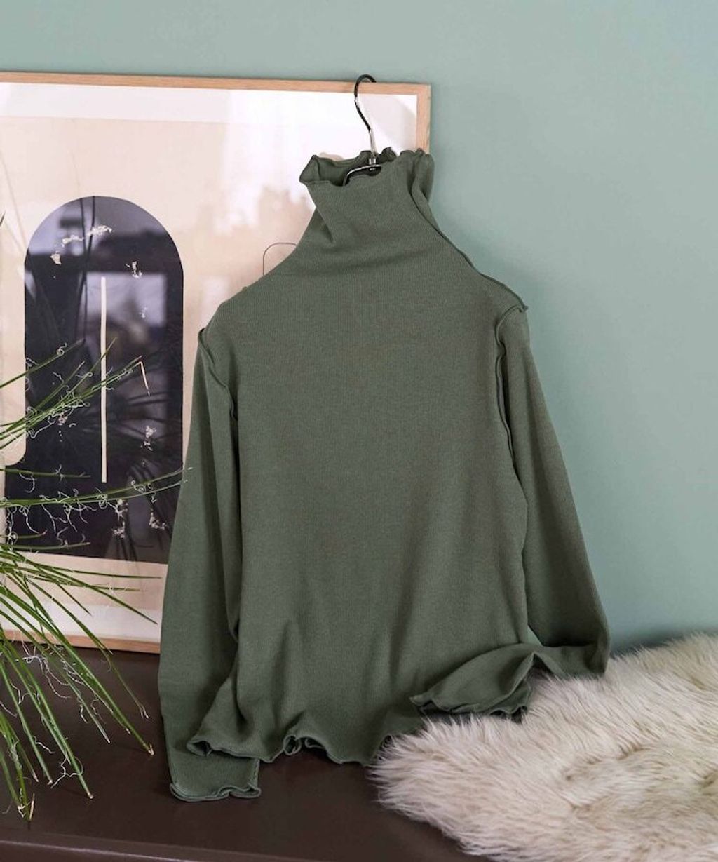 FREAKS STORE 吸濕發熱抗菌防臭羅紋捲邊高領長袖上衣_36