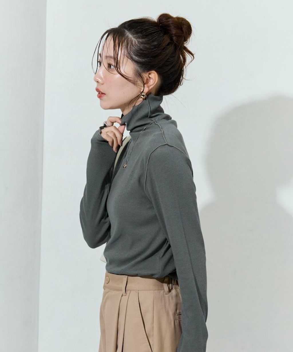 FREAKS STORE 吸濕發熱抗菌防臭羅紋捲邊高領長袖上衣_23