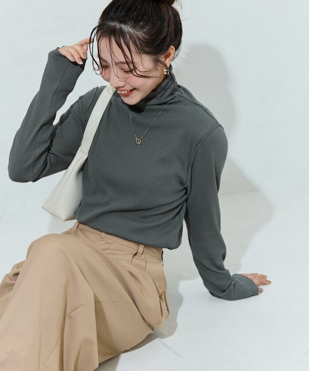 FREAKS STORE 吸濕發熱抗菌防臭羅紋捲邊高領長袖上衣_28